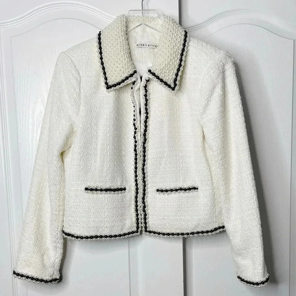 Alice + Olivia Kidman Pearl Cropped Jacket Size Large - Picture 5 of 11